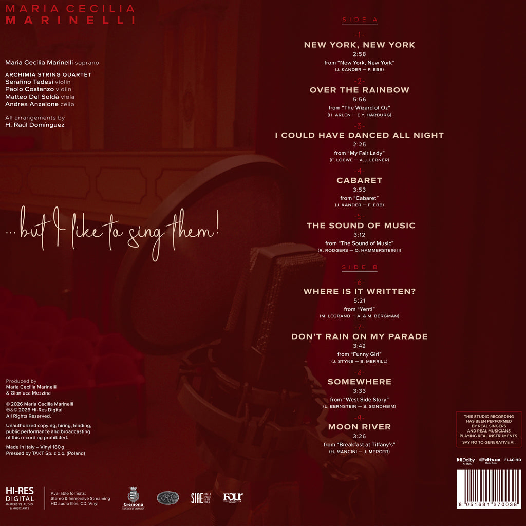 I Hate Musicals... but I like to sing them! - Maria Cecilia Marinelli - CD & LP 180g. Limited Editions