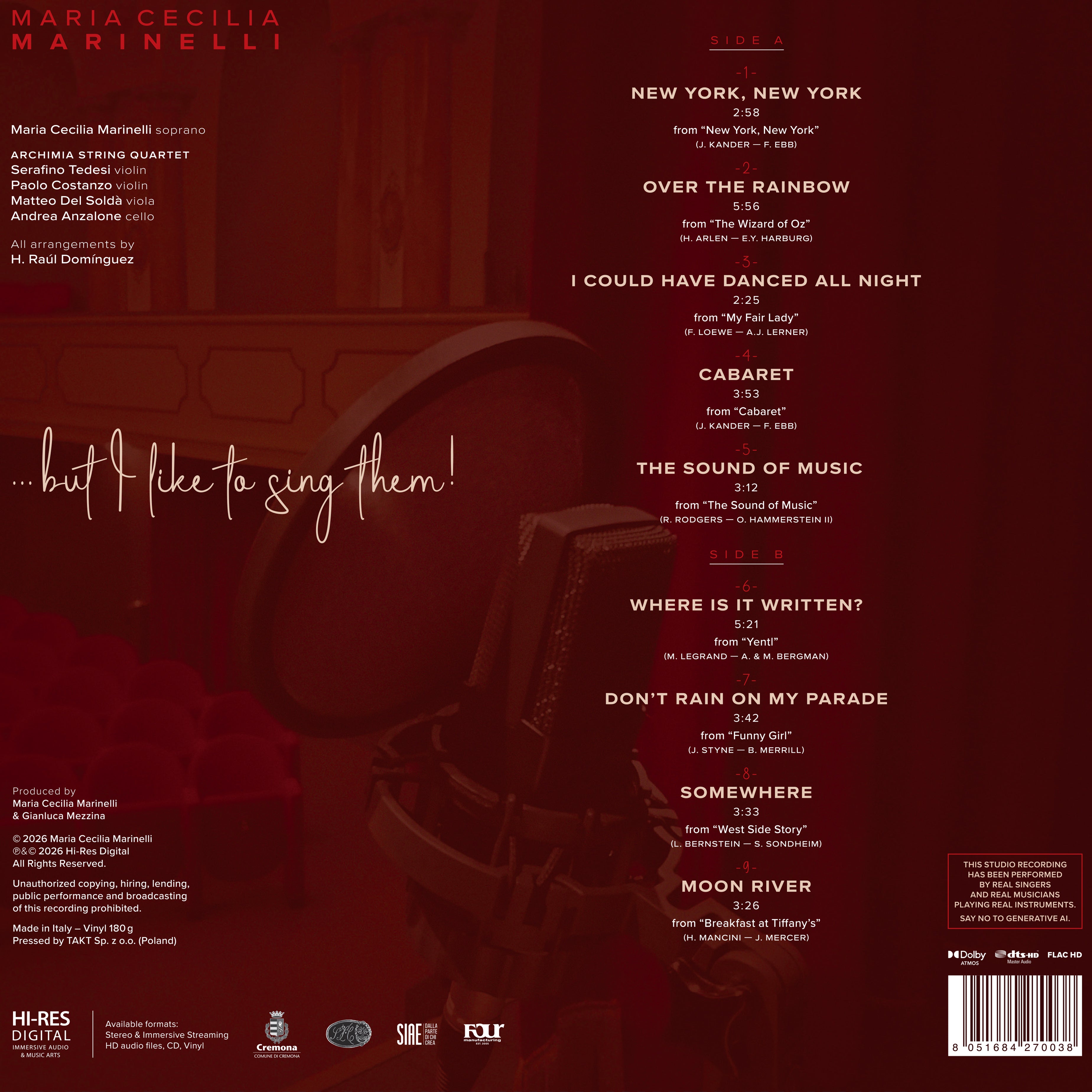 I Hate Musicals... but I like to sing them! - Maria Cecilia Marinelli - CD & LP 180g. Limited Editions